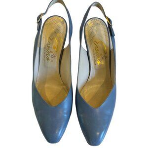 Evins Womens Grey Blue Leather Slingback Heels Size 7AA